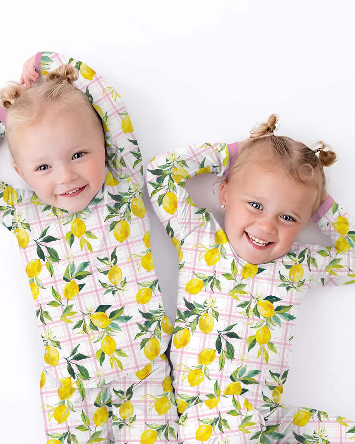 Mediterranean Lemons Family Matching Bamboo Two Piece Long Sleeve Pajama Set