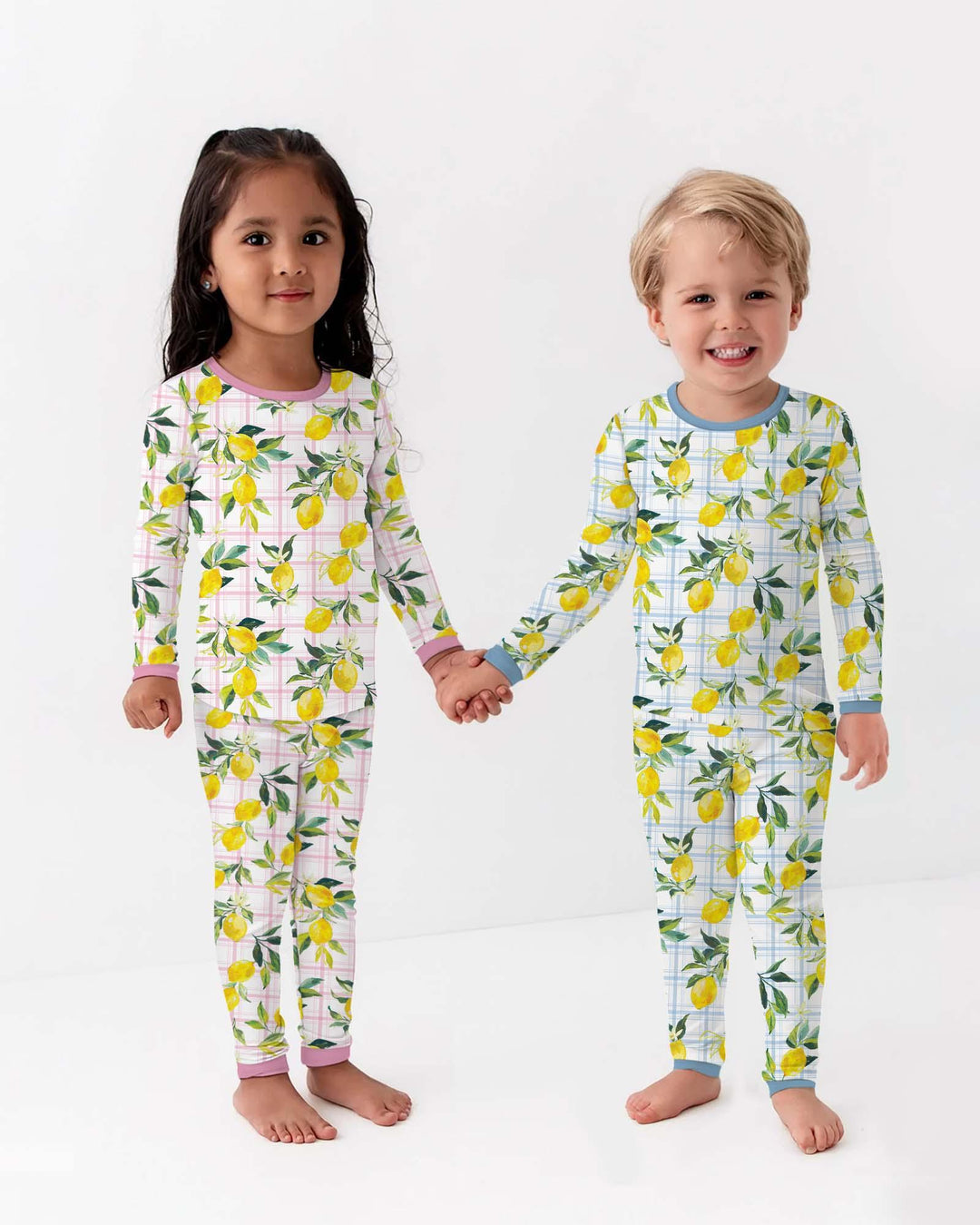 Mediterranean Lemons Family Matching Bamboo Two Piece Long Sleeve Pajama Set