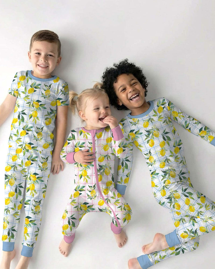 Mediterranean Lemons Family Matching Bamboo Two Piece Long Sleeve Pajama Set