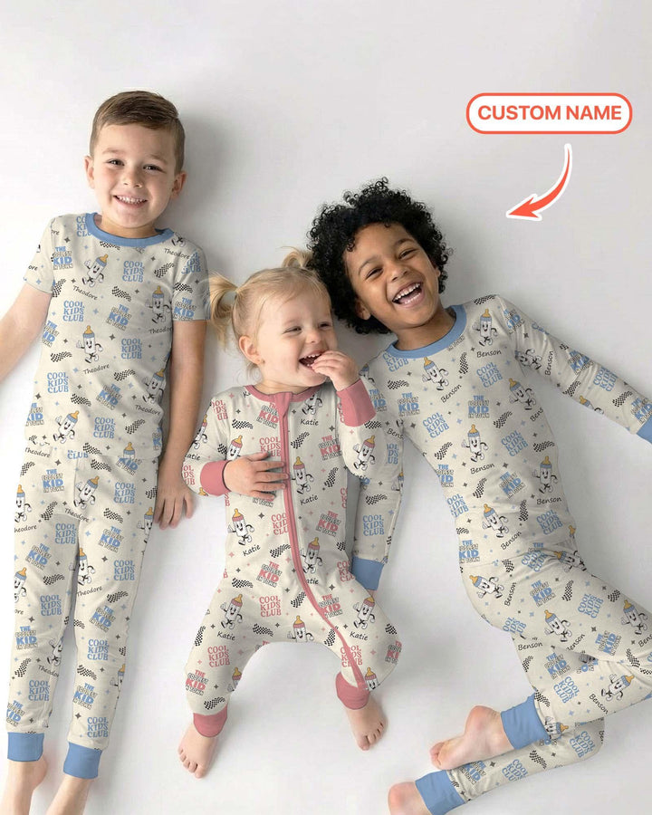 Custom Name Cool Club Daddy & Me Matching Bamboo Two Piece Short Sleeve Pajama Set