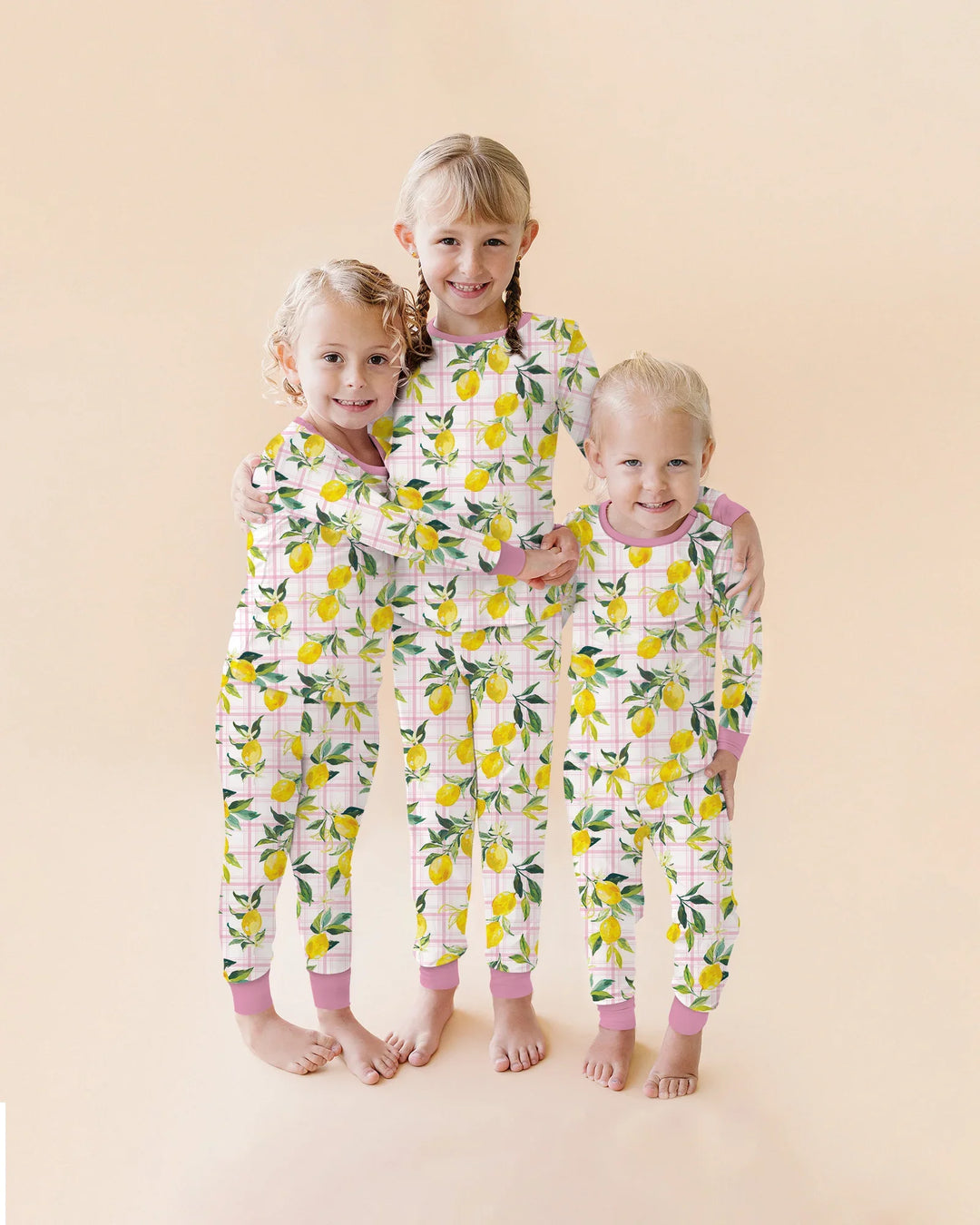 Mediterranean Lemons Family Matching Bamboo Two Piece Long Sleeve Pajama Set