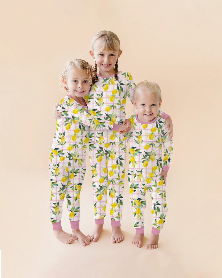Mediterranean Lemons Family Matching Bamboo Two Piece Long Sleeve Pajama Set