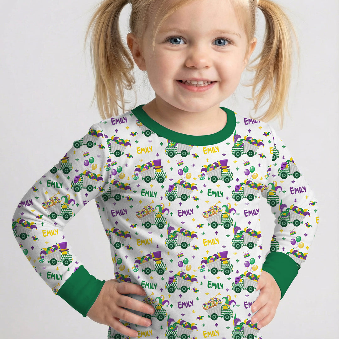 Mardi Gras Trucks Two Piece Long Sleeve Pajama Set