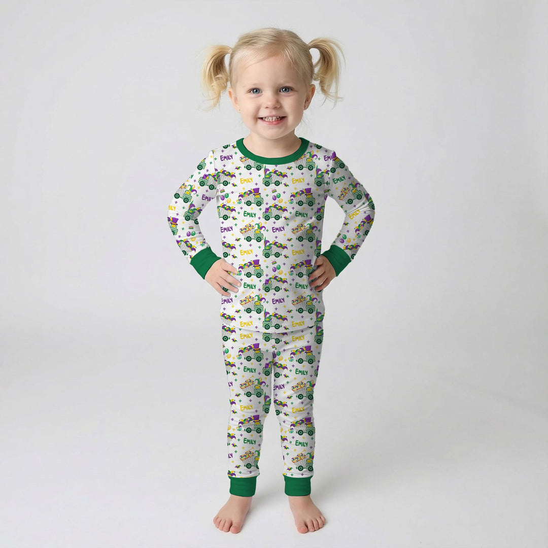 Mardi Gras Trucks Two Piece Long Sleeve Pajama Set