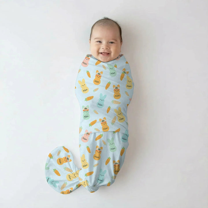 Custom Name Easter Bunny swaddle blanket