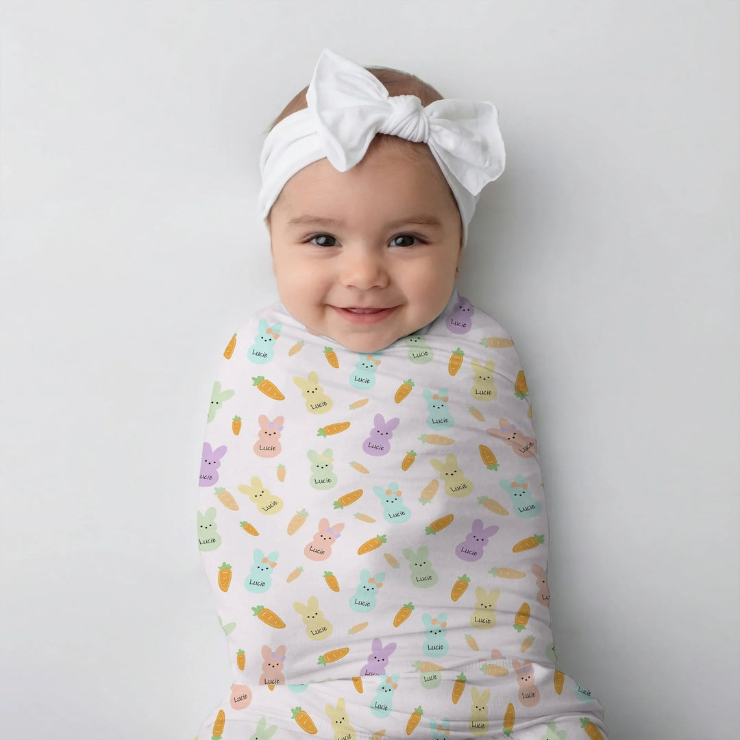 Custom Name Easter Bunny swaddle blanket