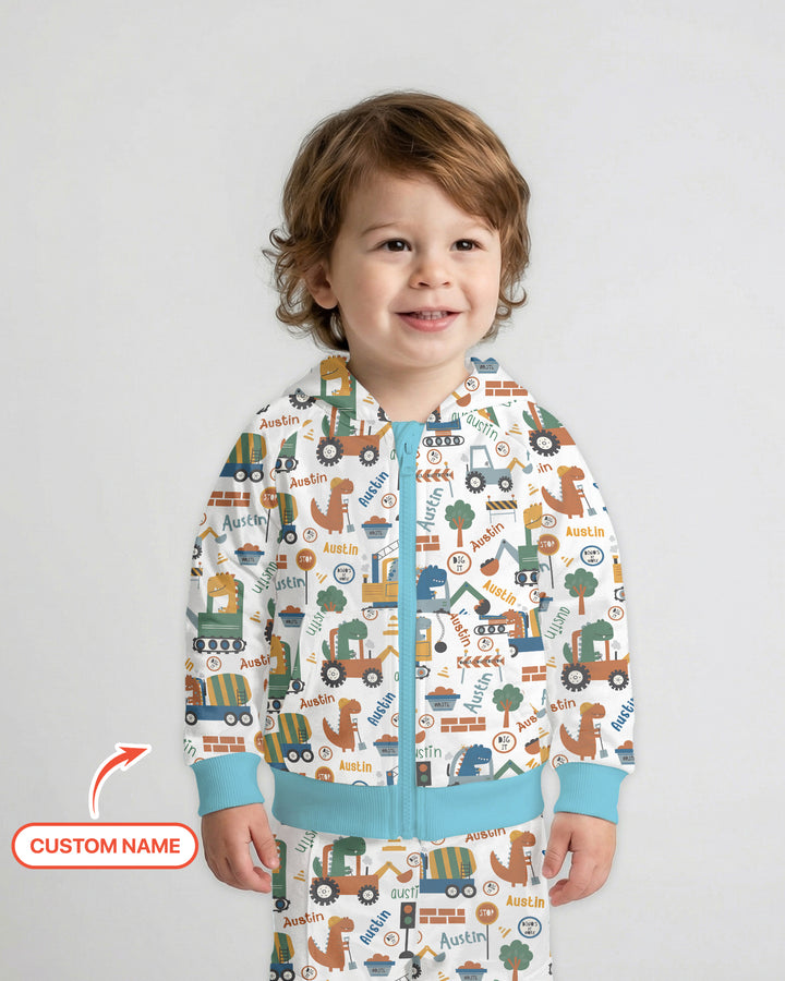 Custom Name Dino Diggers Zip Hoodie