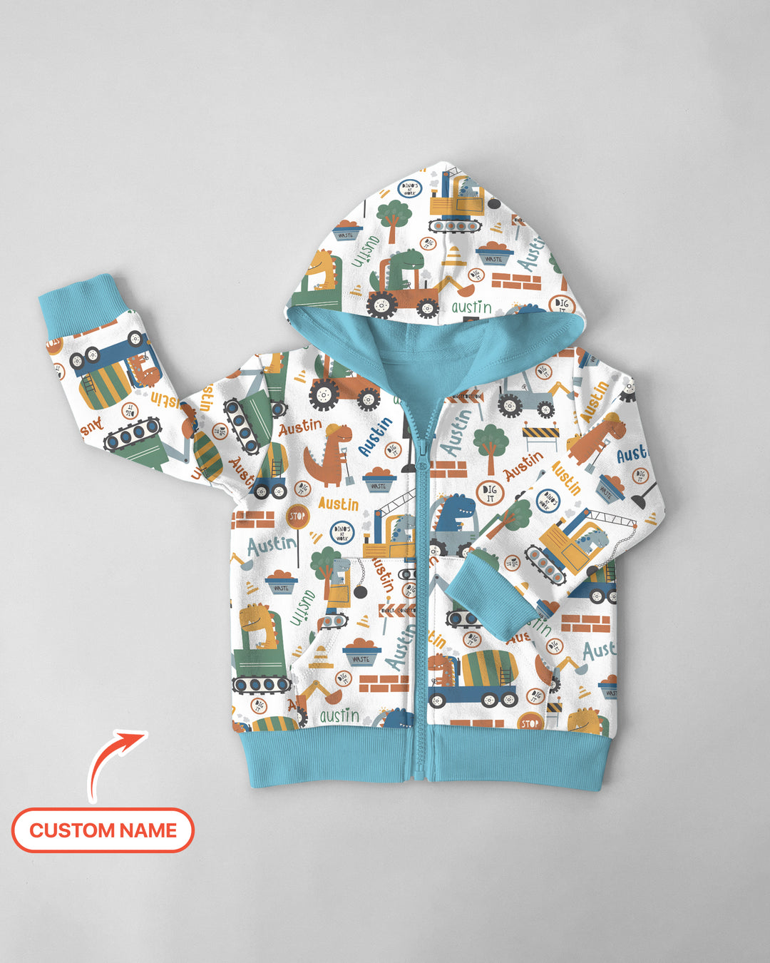Custom Name Dino Diggers Zip Hoodie