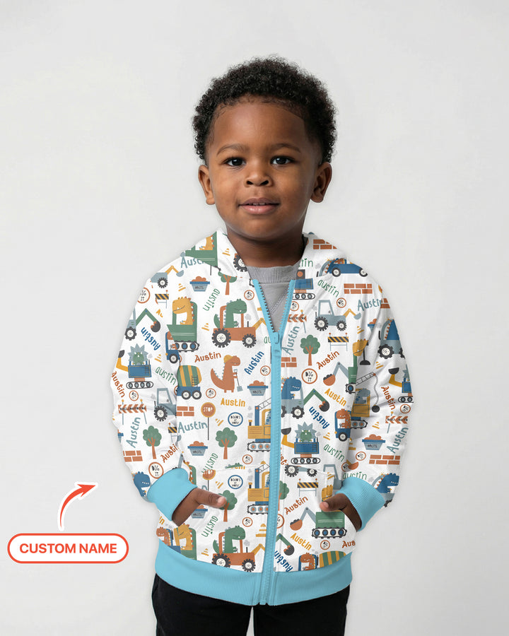 Custom Name Dino Diggers Zip Hoodie