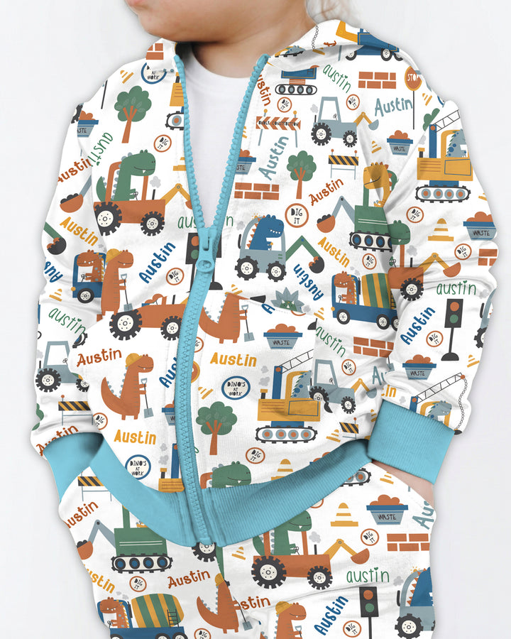 Custom Name Dino Diggers Zip Hoodie