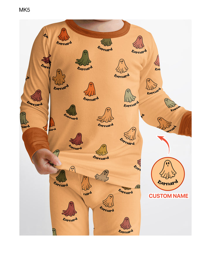 Cute Boo Ghost Vintage Halloween Bamboo Two Piece Long Sleeve Pajama Set