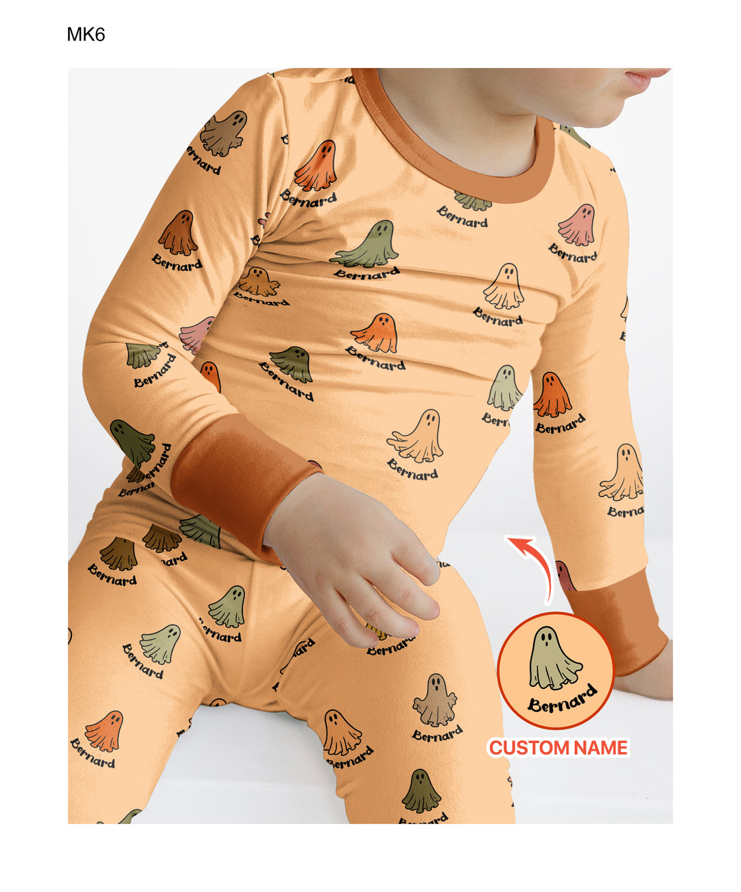 Cute Boo Ghost Vintage Halloween Bamboo Two Piece Long Sleeve Pajama Set