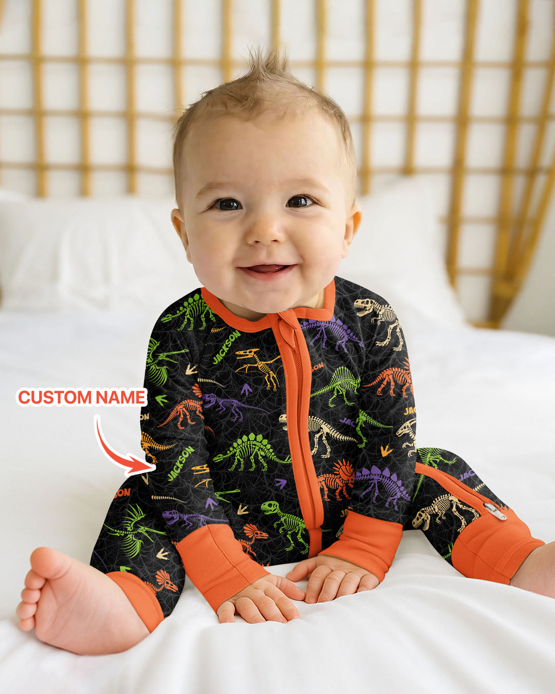 Dinosaur Skeleton Halloween Custom Name - Personalized Bamboo Convertible Zippy