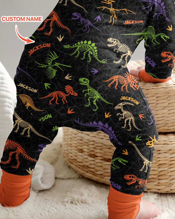 Dinosaur Skeleton Halloween Custom Name - Personalized Bamboo Convertible Zippy