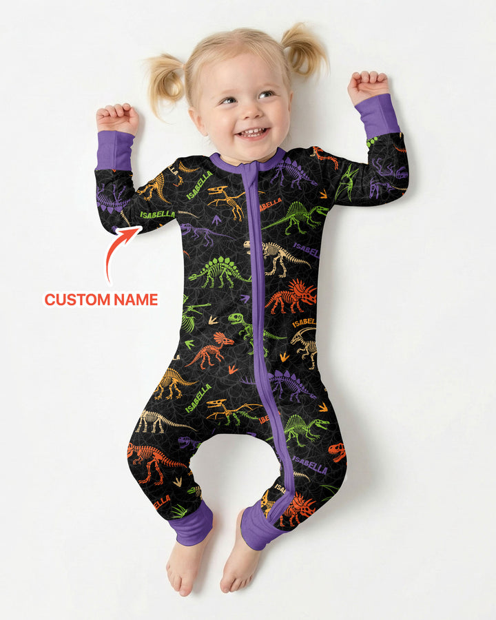 Dinosaur Skeleton Halloween Custom Name - Personalized Bamboo Convertible Zippy