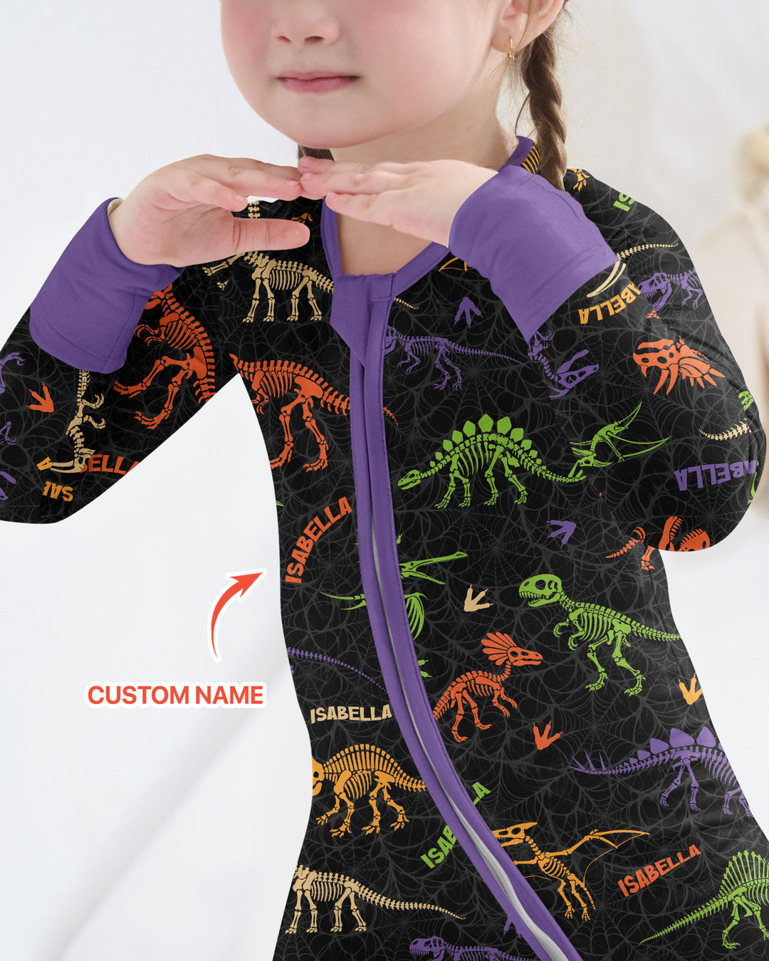 Dinosaur Skeleton Halloween Custom Name - Personalized Bamboo Convertible Zippy