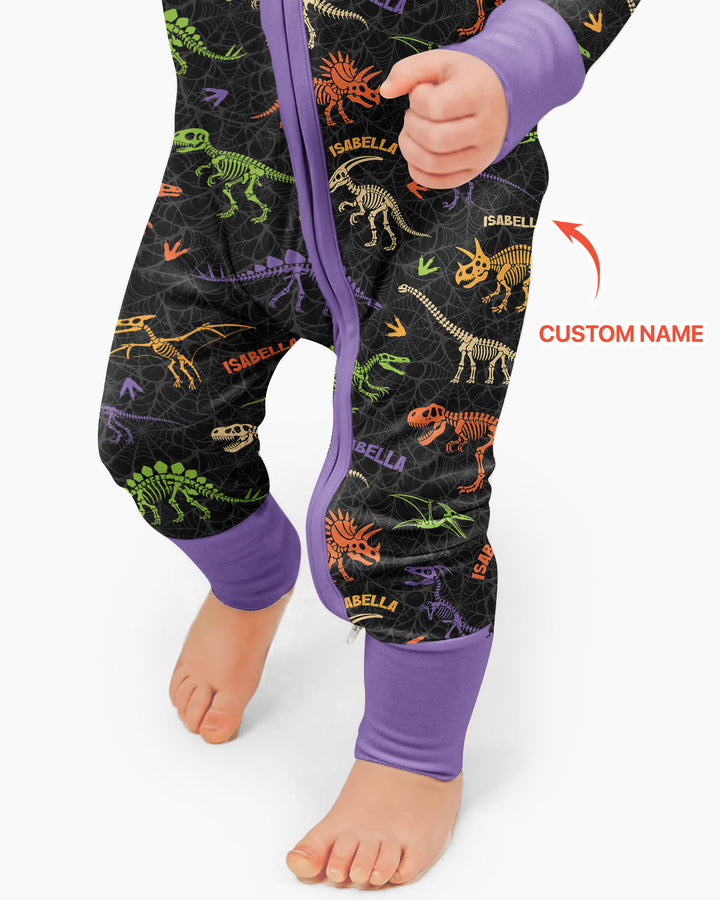 Dinosaur Skeleton Halloween Custom Name - Personalized Bamboo Convertible Zippy