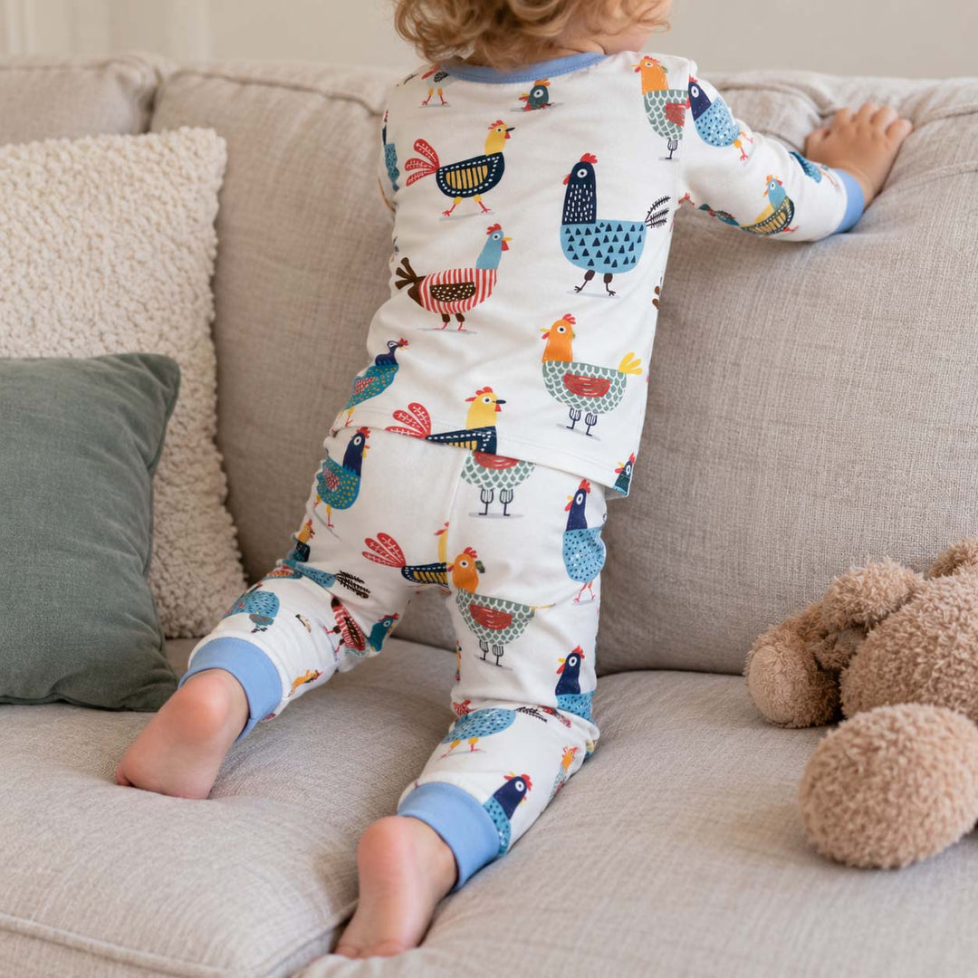 Modern Chicken Parade Bamboo Two Piece Long Sleeve Pajama Set