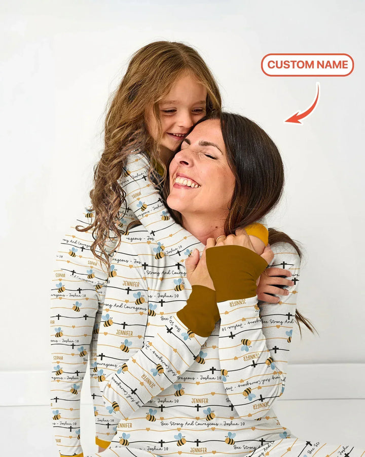 Bee Strong And Courageous Custom Name Bamboo Women Pajama Set