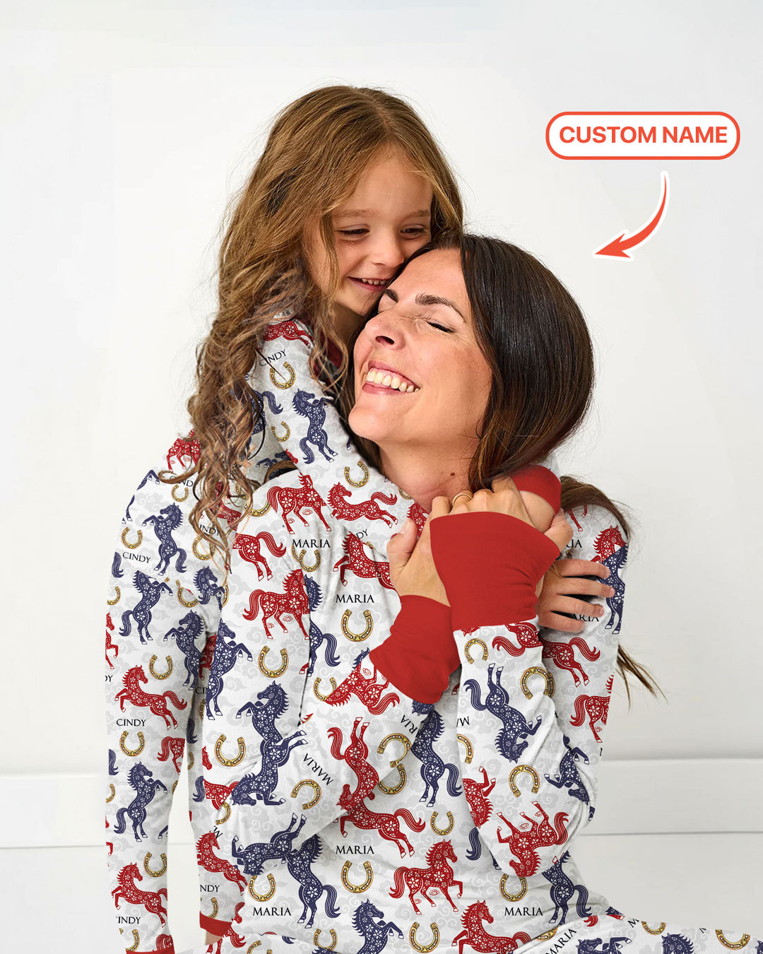 Custom Name Chinoiserie Horses Two Piece Short Sleeve Pajama Set