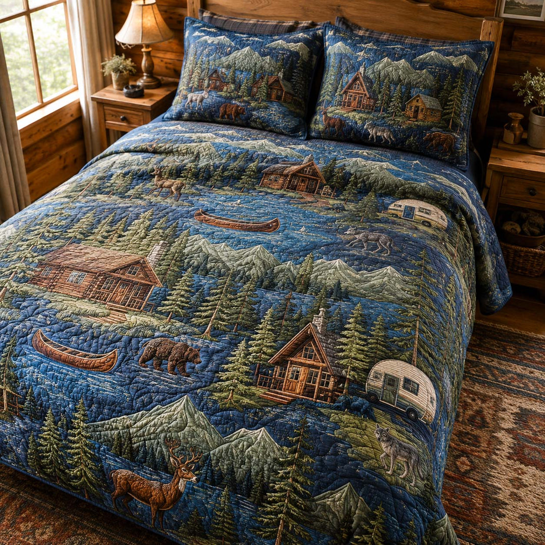 Mountain Cabin Retreat Bamboo Quilt Bedding Set