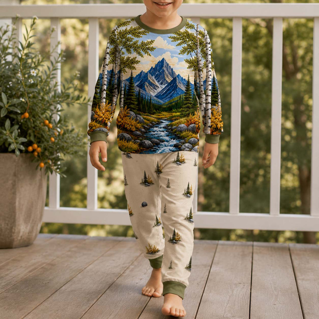 Mountain River Valley Bamboo Two Piece Long Sleeve Pajama Set