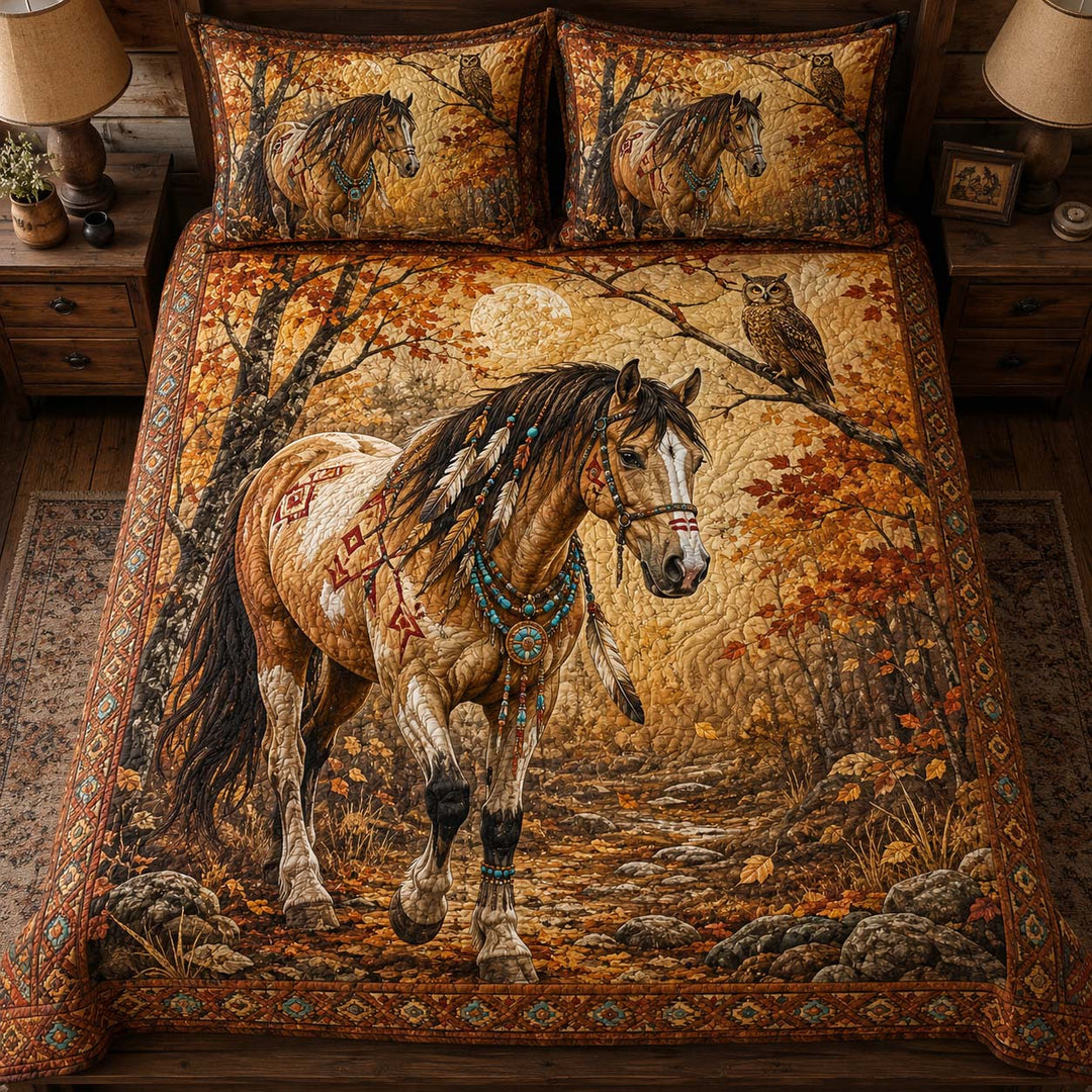Native Autumn Horse Bamboo Quilt Bedding Set