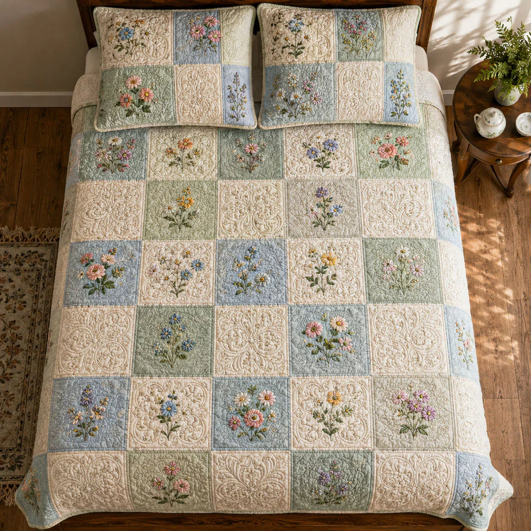 Nature Bouquet Bamboo Quilt Bedding Set