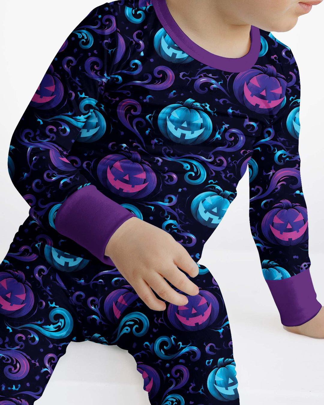 Neon Pumpkin Glow Bamboo Two Piece Long Sleeve Pajama Set