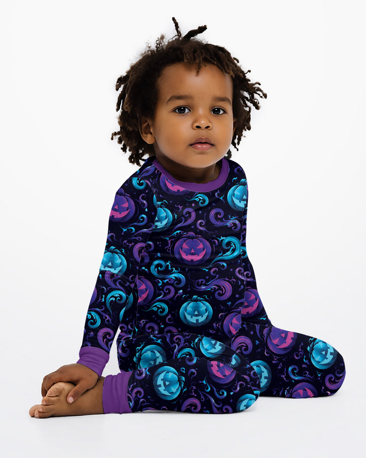 Neon Pumpkin Glow Bamboo Two Piece Long Sleeve Pajama Set