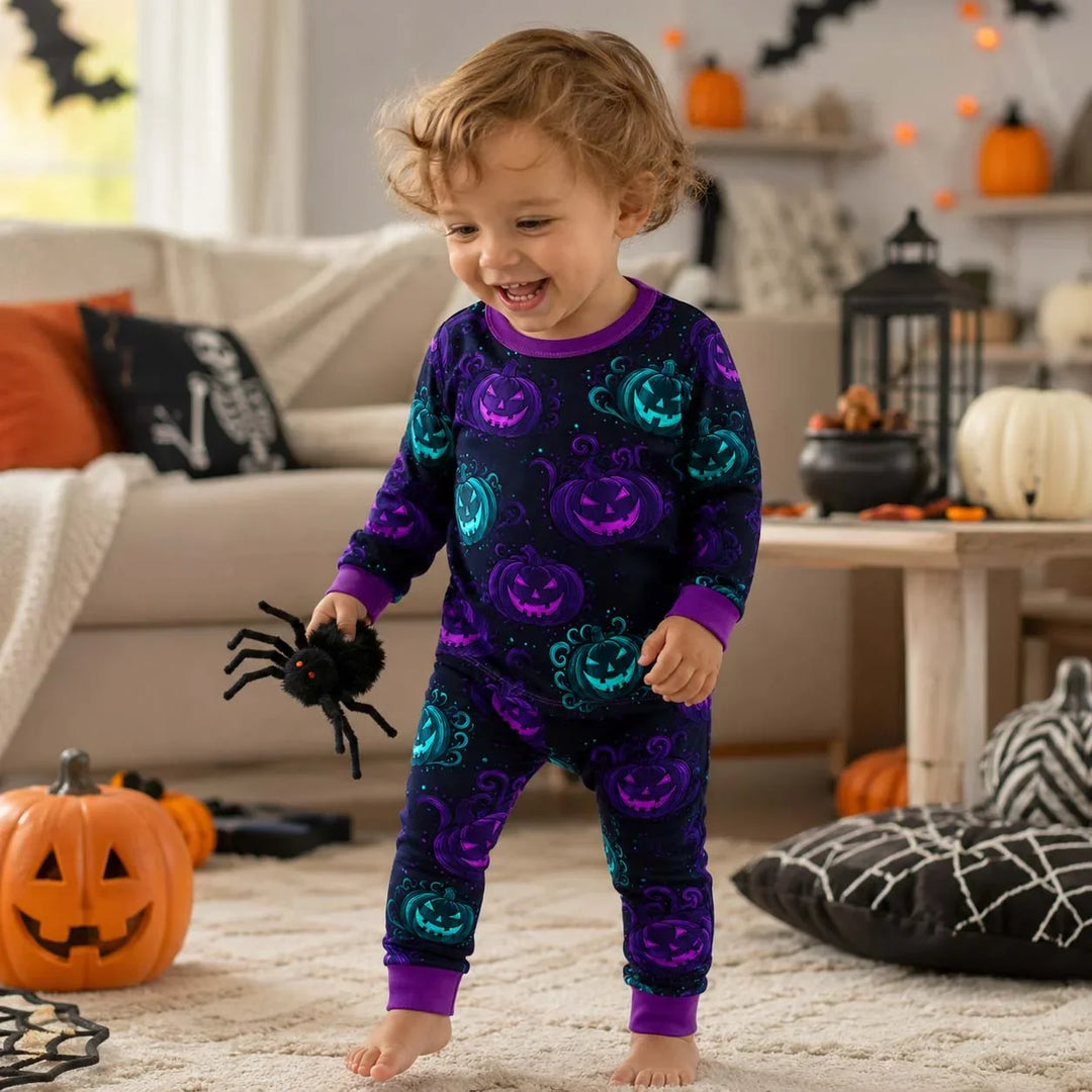 Neon Pumpkin Glow Bamboo Two Piece Long Sleeve Pajama Set