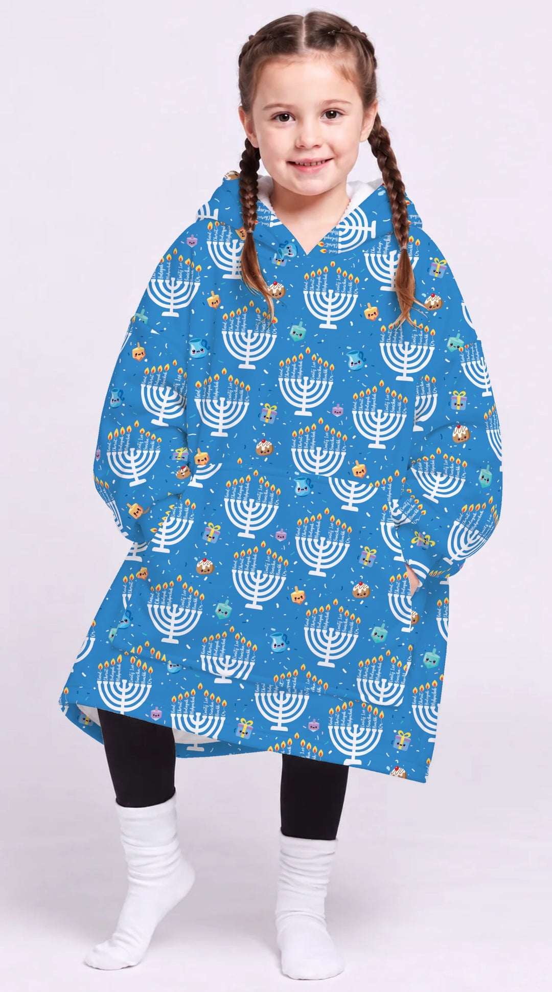 Custom Name Hannukkah Menorah Family Matching Blanket Hoodie