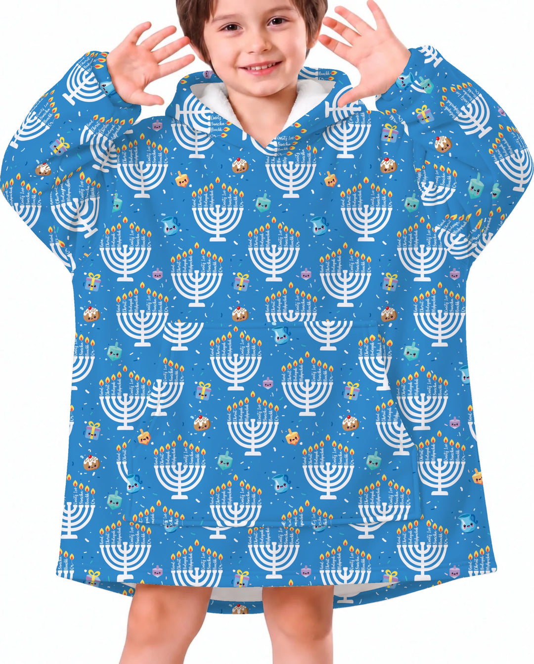 Custom Name Hannukkah Menorah Family Matching Blanket Hoodie