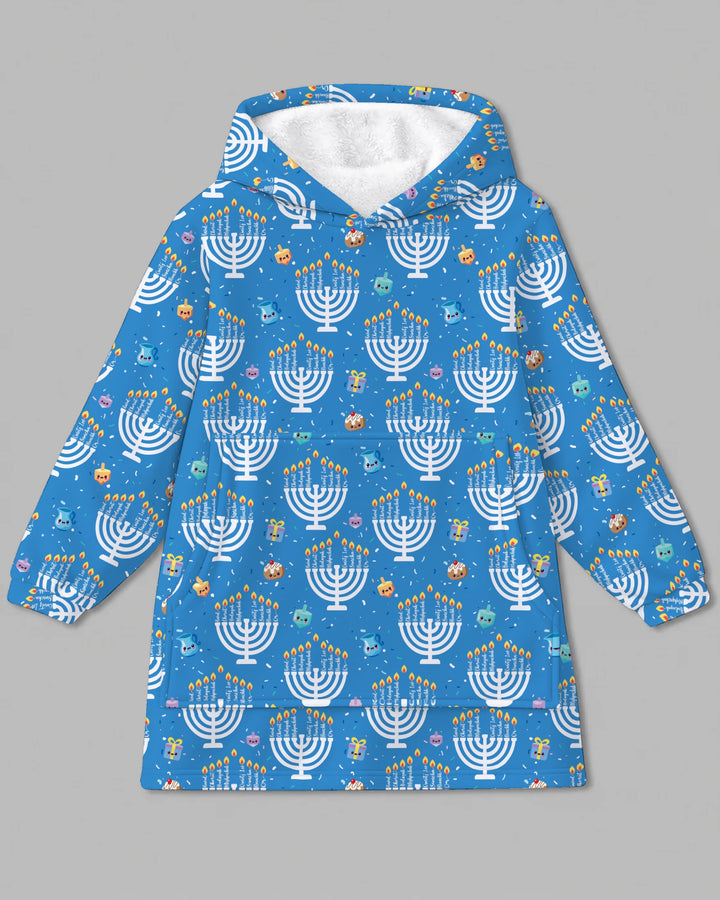 Custom Name Hannukkah Menorah Family Matching Blanket Hoodie