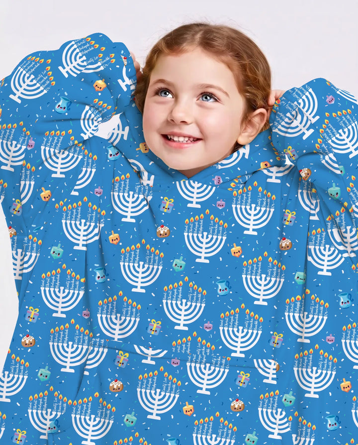 Custom Name Hannukkah Menorah Family Matching Blanket Hoodie