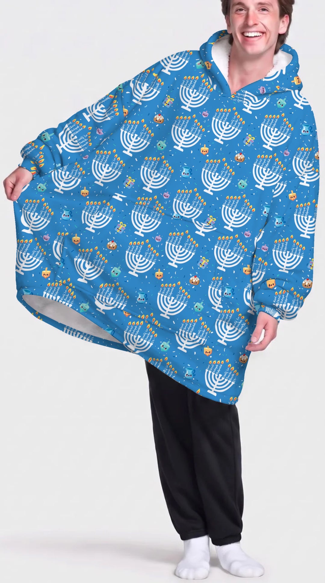 Custom Name Hannukkah Menorah Family Matching Blanket Hoodie