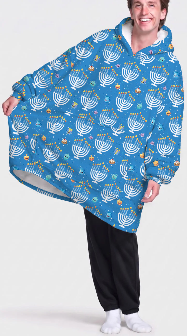 Custom Name Hannukkah Menorah Family Matching Blanket Hoodie