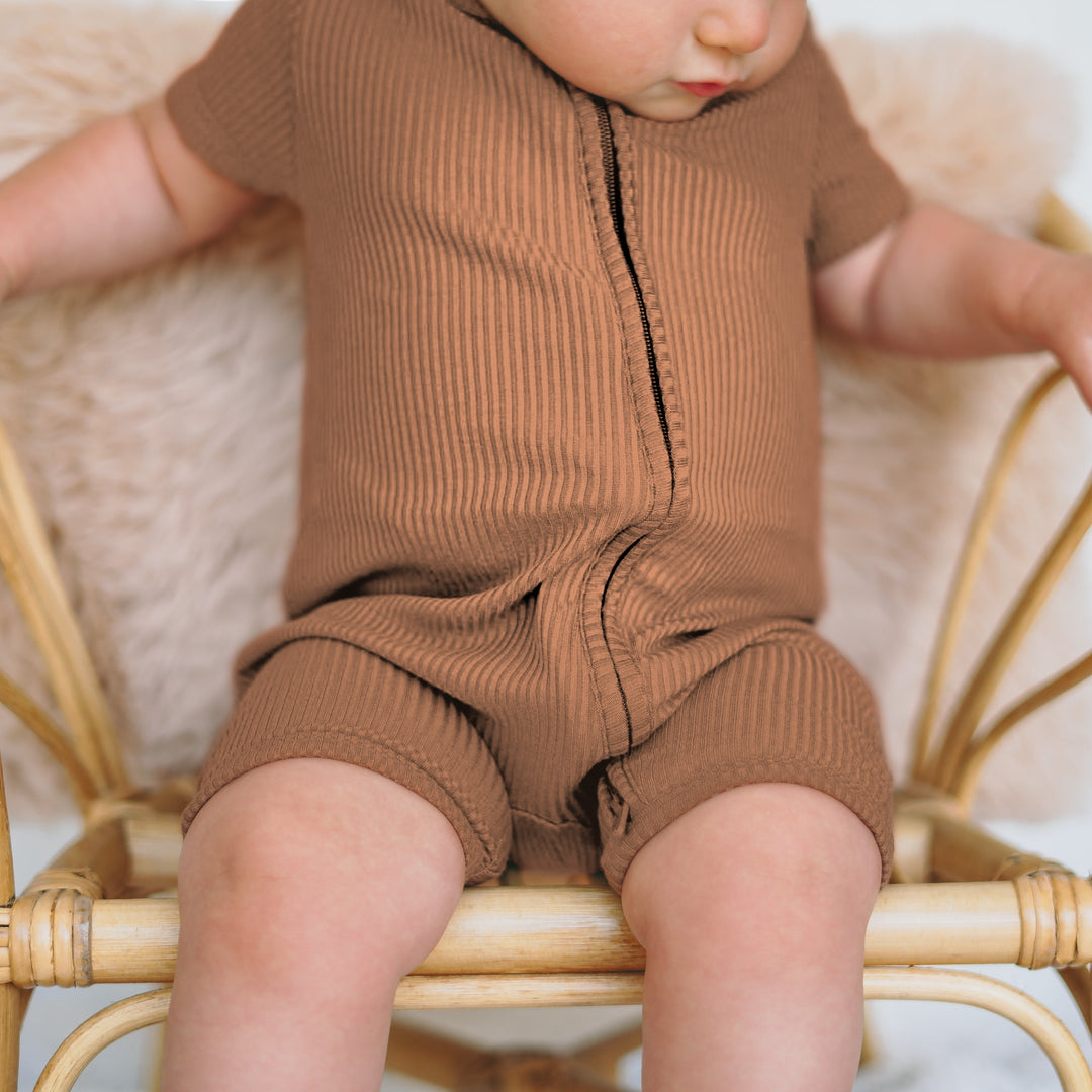 Caramel Ribbed Shorty Zippy