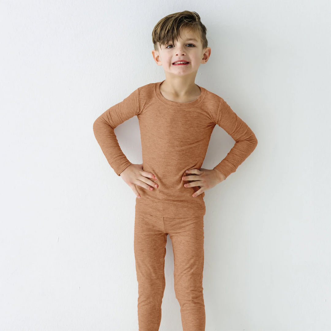 Caramel Ribbed Two Piece Long Sleeve Pajama Set