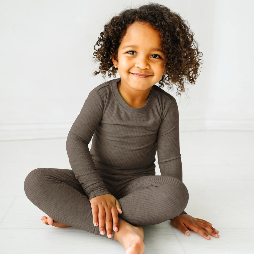 Cocoa Ribbed Two Piece Long Sleeve Pajama Set