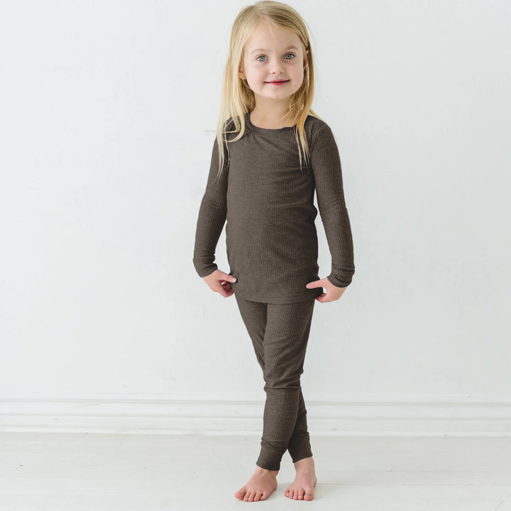 Cocoa Ribbed Two Piece Long Sleeve Pajama Set