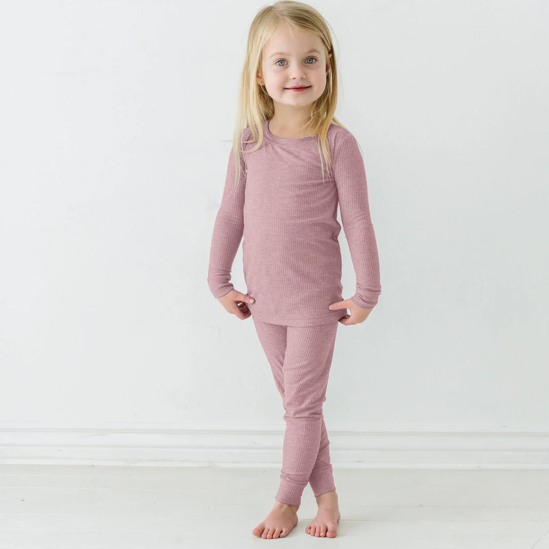 Blush Petal Ribbed Two Piece Long Sleeve Pajama Set