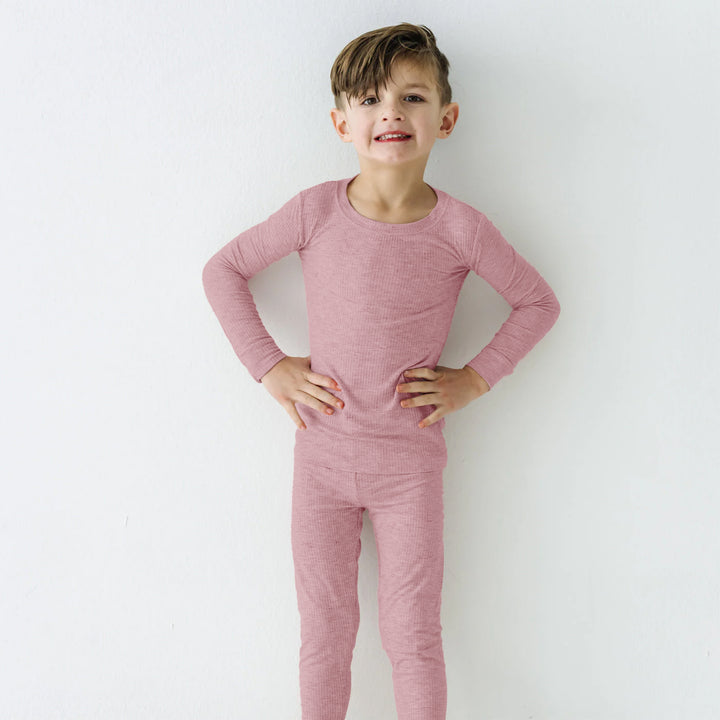 Blush Petal Ribbed Two Piece Long Sleeve Pajama Set