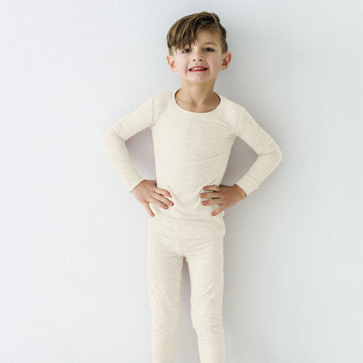 Vanilla Cream Ribbed Two Piece Long Sleeve Pajama Set