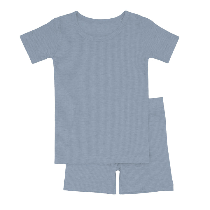 Misty Blue Ribbed Two Piece Short Sleeve Shorts Pajama Set