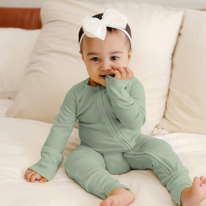 Sweet Sage Ribbed Convertible Zippy , Sweet Sage Ribbed Convertible Zippy - 0-3M