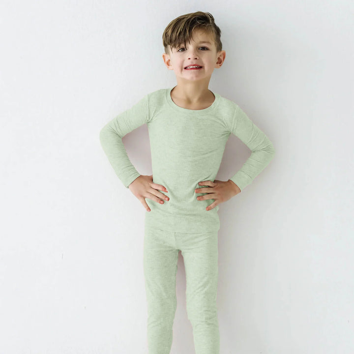 Sweet Sage Ribbed Two Piece Long Sleeve Pajama Set , Sweet Sage Ribbed Two Piece Long Sleeve Pajama Set - 12-18M