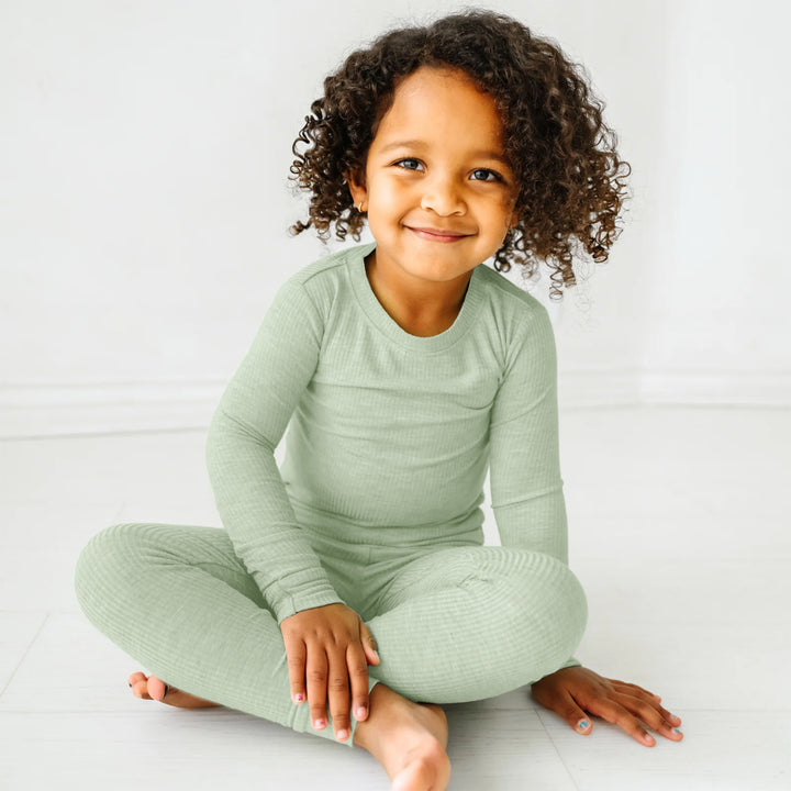Sweet Sage Ribbed Two Piece Long Sleeve Pajama Set