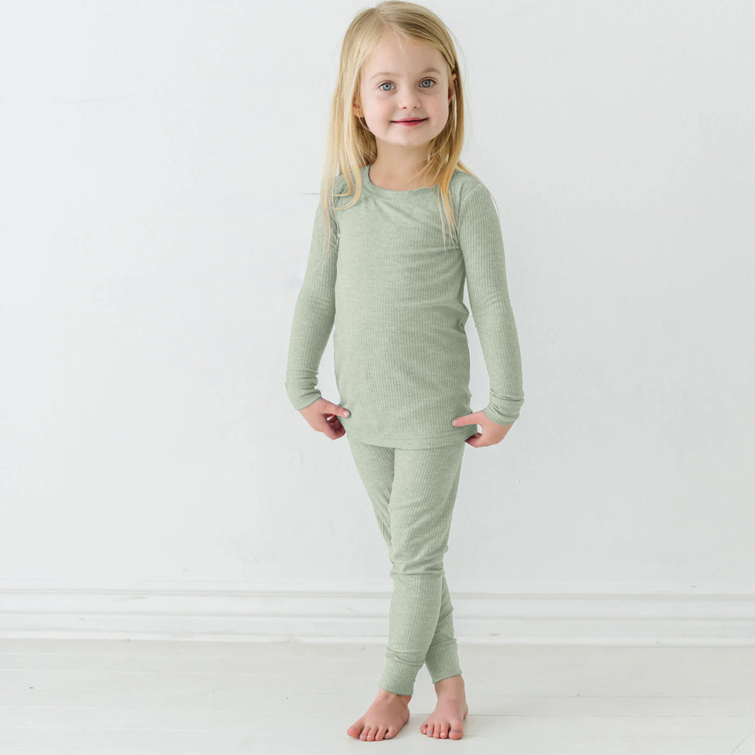 Sweet Sage Ribbed Two Piece Long Sleeve Pajama Set