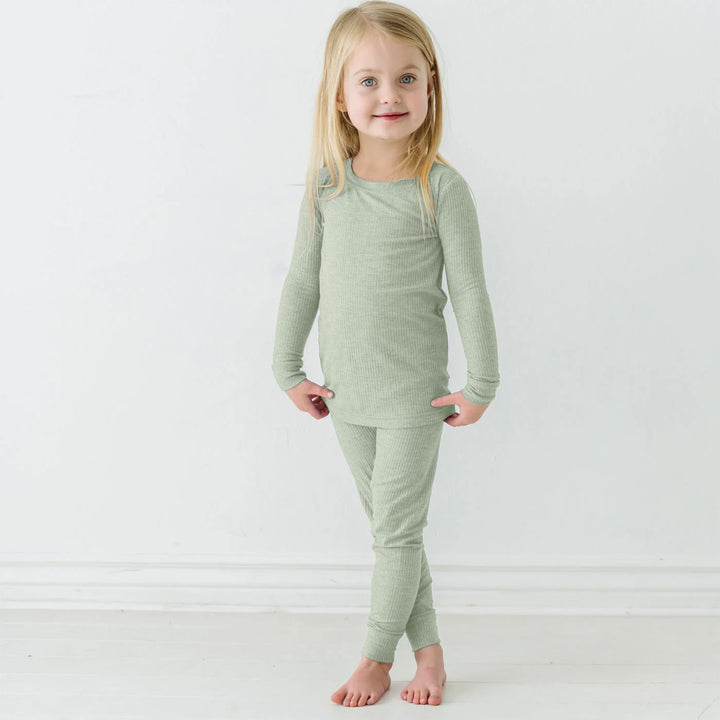 Sweet Sage Ribbed Two Piece Long Sleeve Pajama Set